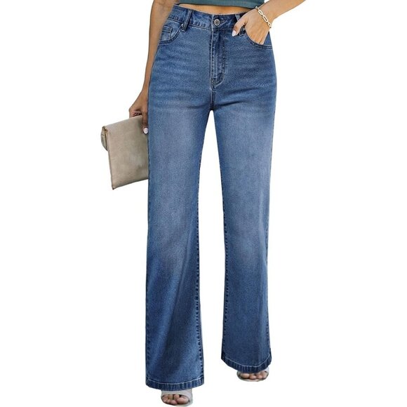 Denim - ⭐ Sidefeel Women's Wide Leg Jeans - High Waisted Straight Zimbaplatinum Denim